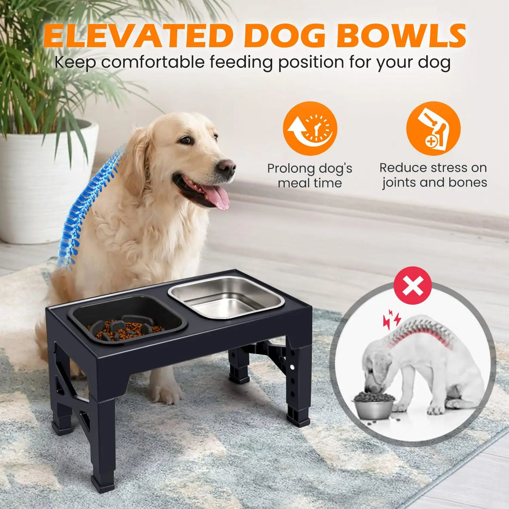 2-in-1 Elevated Slow Feeder Dog Bowls with Foldable Stand