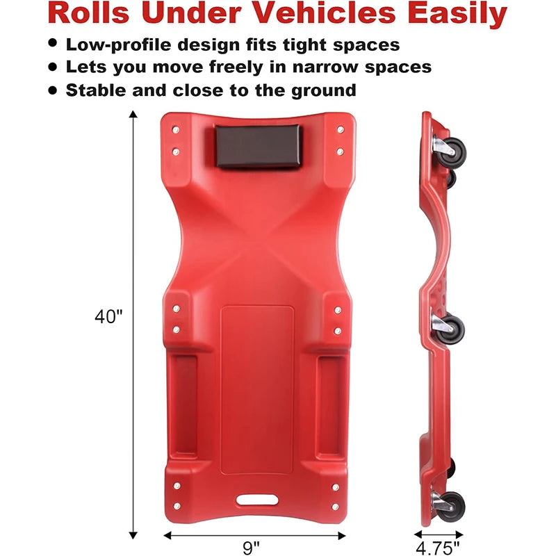 40 Inch Rolling Garage Creeper with Padded Headrest