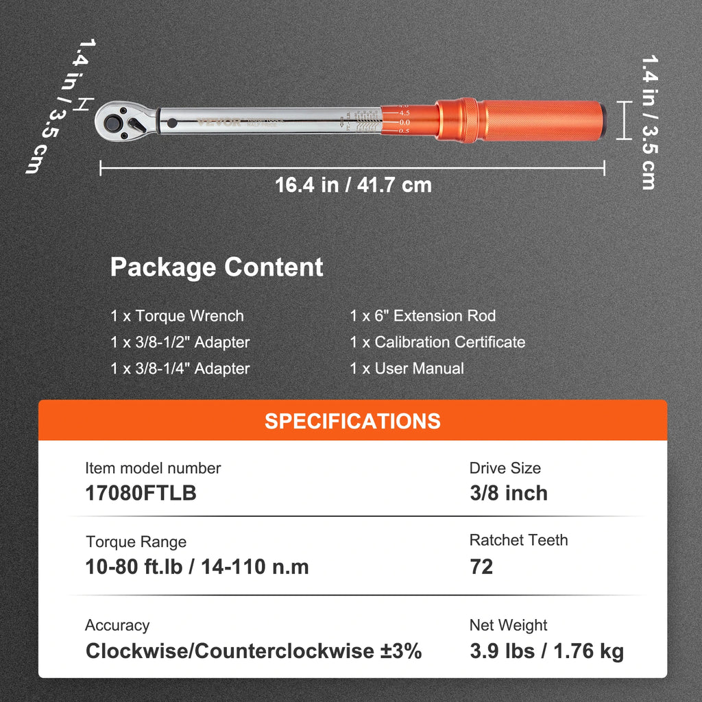 1/2" 1/4" 3/8" Mechanical Torque Wrench Set Precision Pointer l