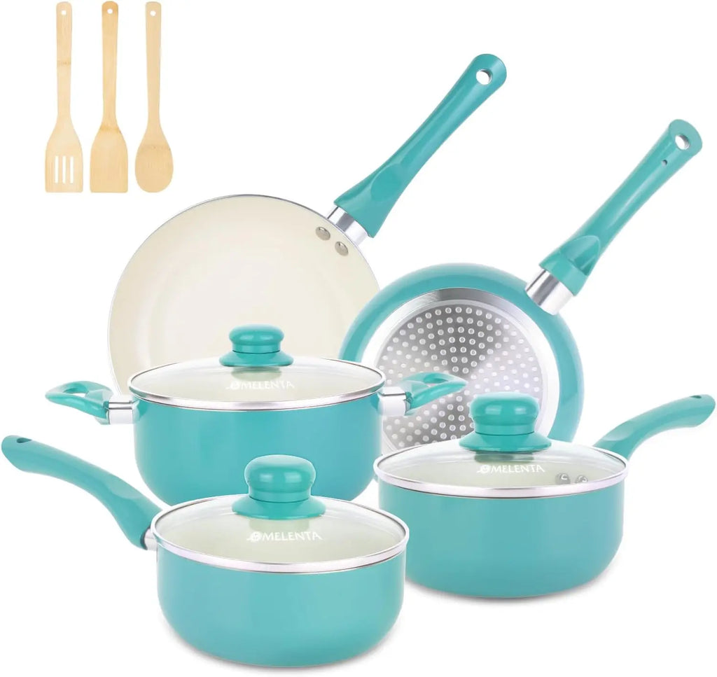 11-Piece Nonstick Ceramic Cookware Set with Bamboo Utensils, Induction Compatible,