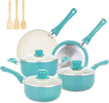 11-Piece Nonstick Ceramic Cookware Set with Bamboo Utensils, Induction Compatible,