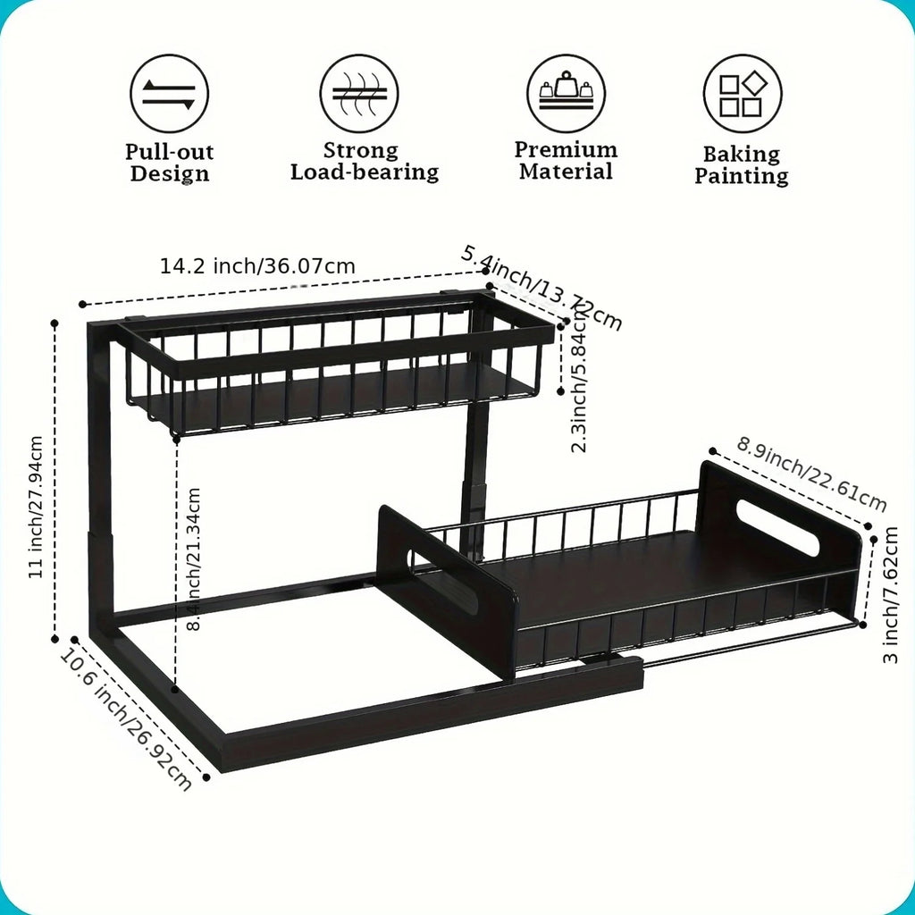 2 Tier Slide Out Sink Shelf Cabinet Storage Shelves