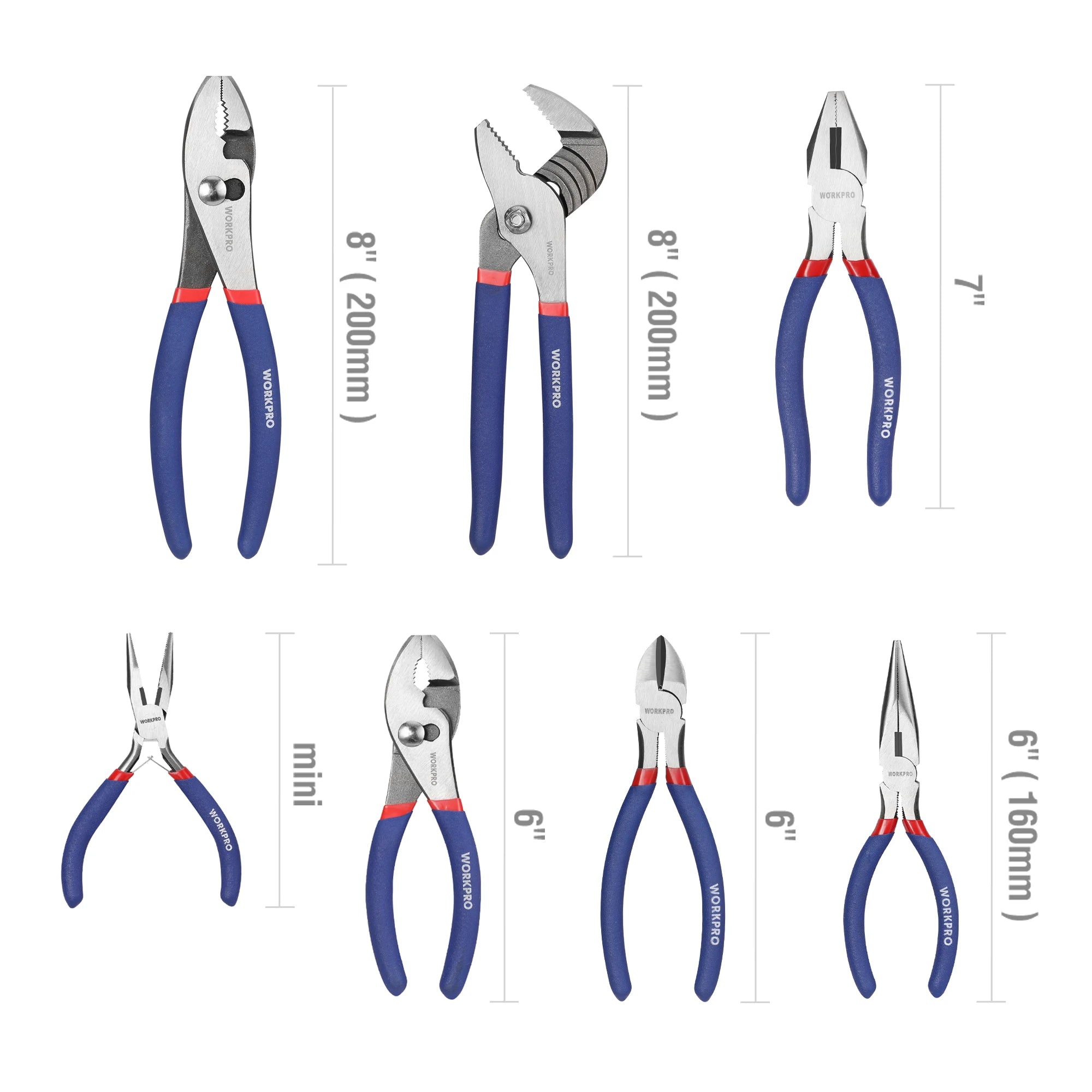7-piece  Pliers Set with Groove Joint, Long Nose, Slip Joint, Linesman and Diagonal Pliers