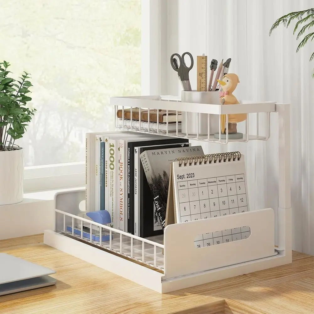 2 Tier Slide Out Sink Shelf Cabinet Storage Shelves,