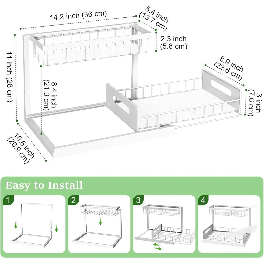 2 Tier Slide Out Sink Shelf Cabinet Storage Shelves,