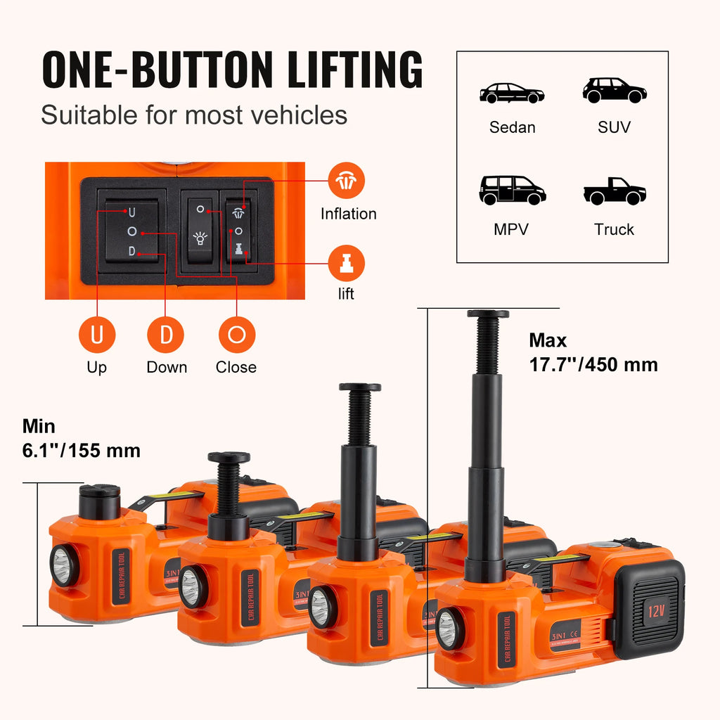 5T Electric Car Jack Hydraulic Car Jack with Built-in Inflatable Pump LED Light