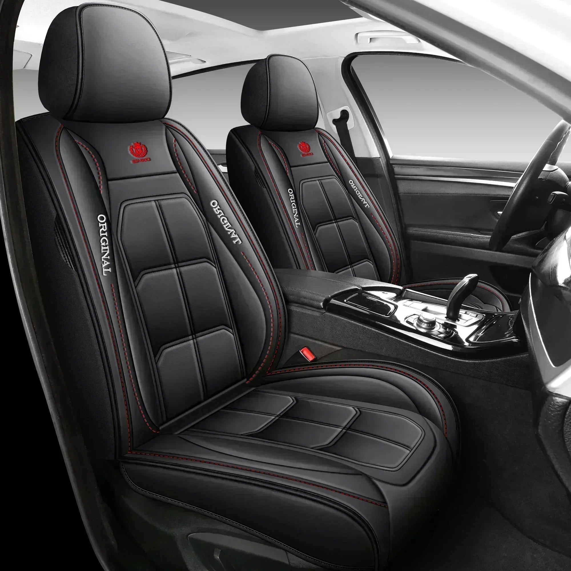 2PCS Car seat cover, fully wrapped PU leather muscle seat cushion cover