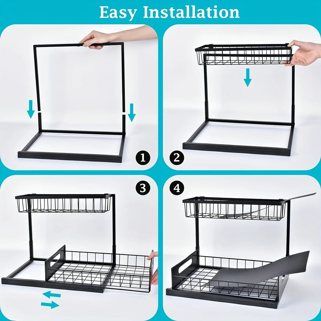 2 Tier Slide Out Sink Shelf Cabinet Storage Shelves