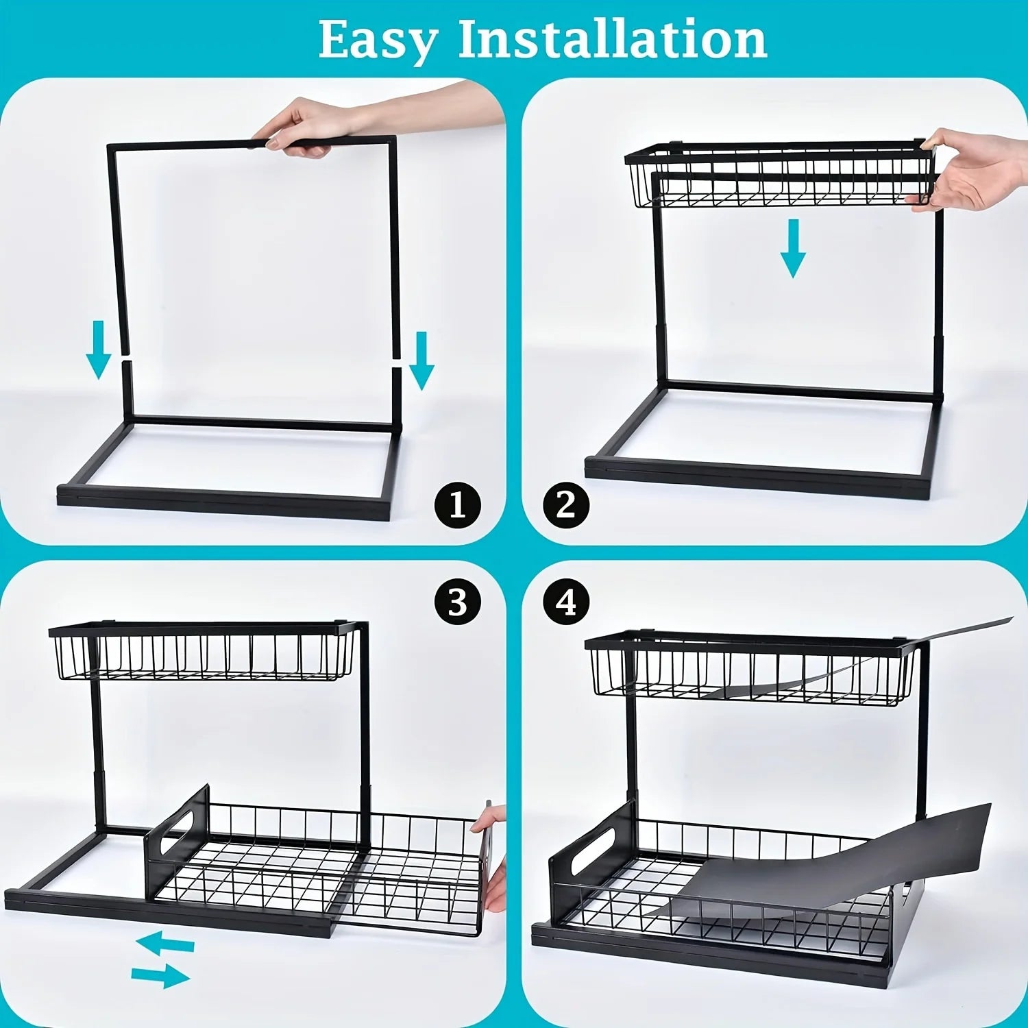 2 Tier Slide Out Sink Shelf Cabinet Storage Shelves