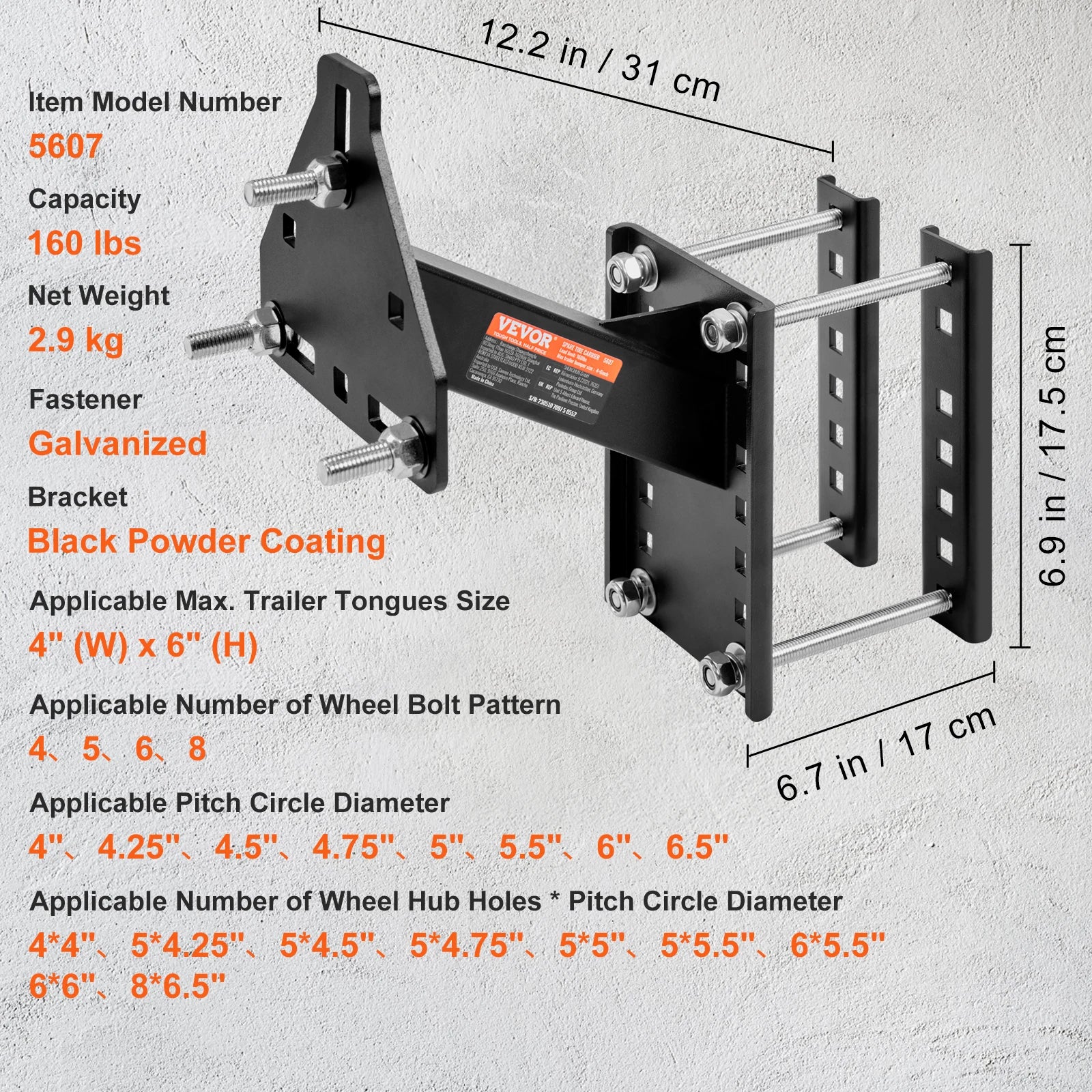 160 lbs Spare Tire Carrier with Mounting Screws Bracket Lugs On Bolt Patterns