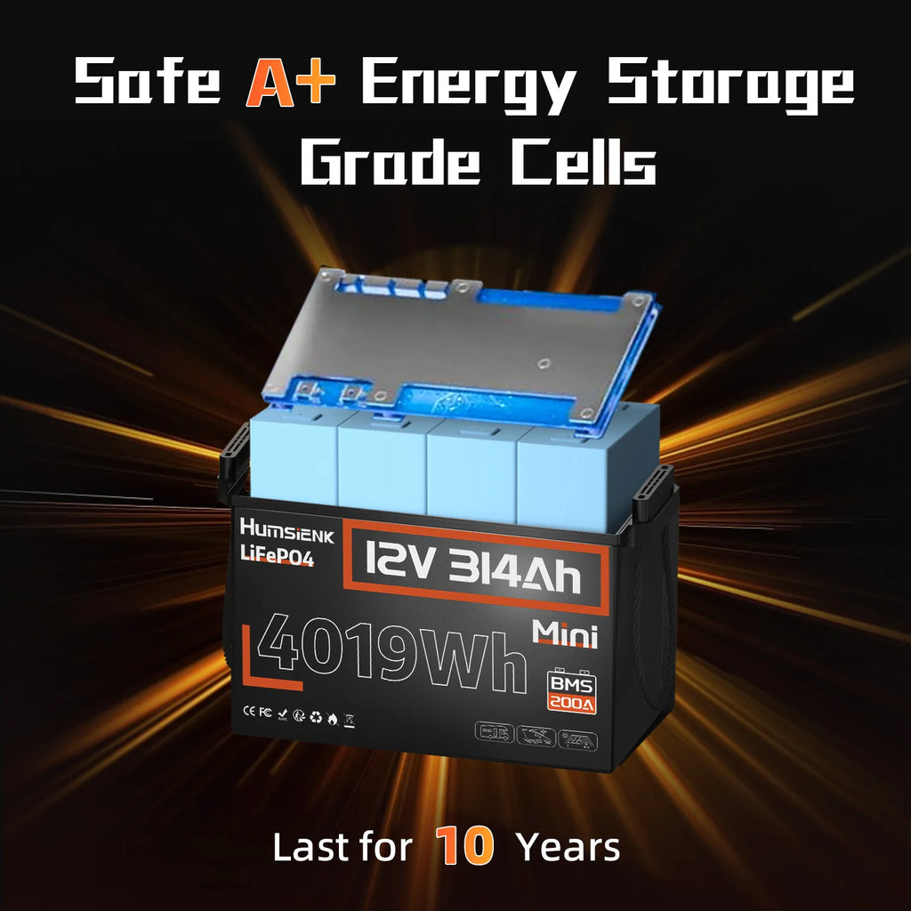 12V 314Ah LiFePO4 Lithium Battery 200A BMS 15000 Cycles Off-grid/RV/2-Year Warranty/UL 1973