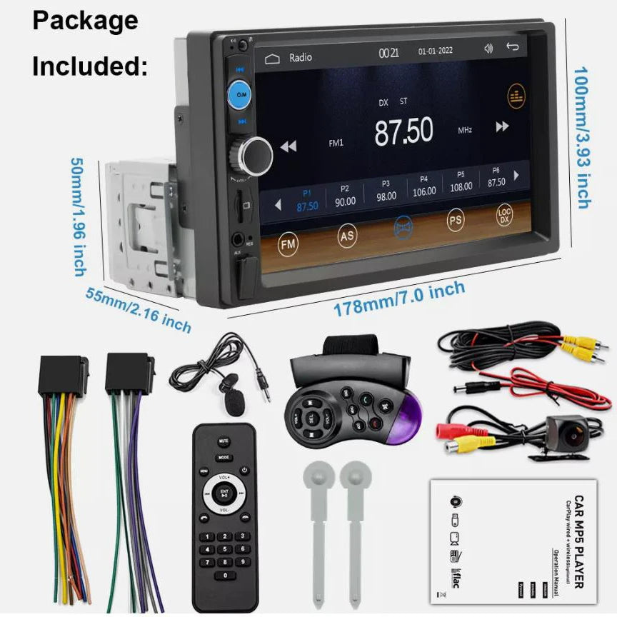 7inch Quality Single 10" Touch Screen Car Stereo Radio With Handle Remote Control Camera For Apple/Android CarPlay Bluetooth