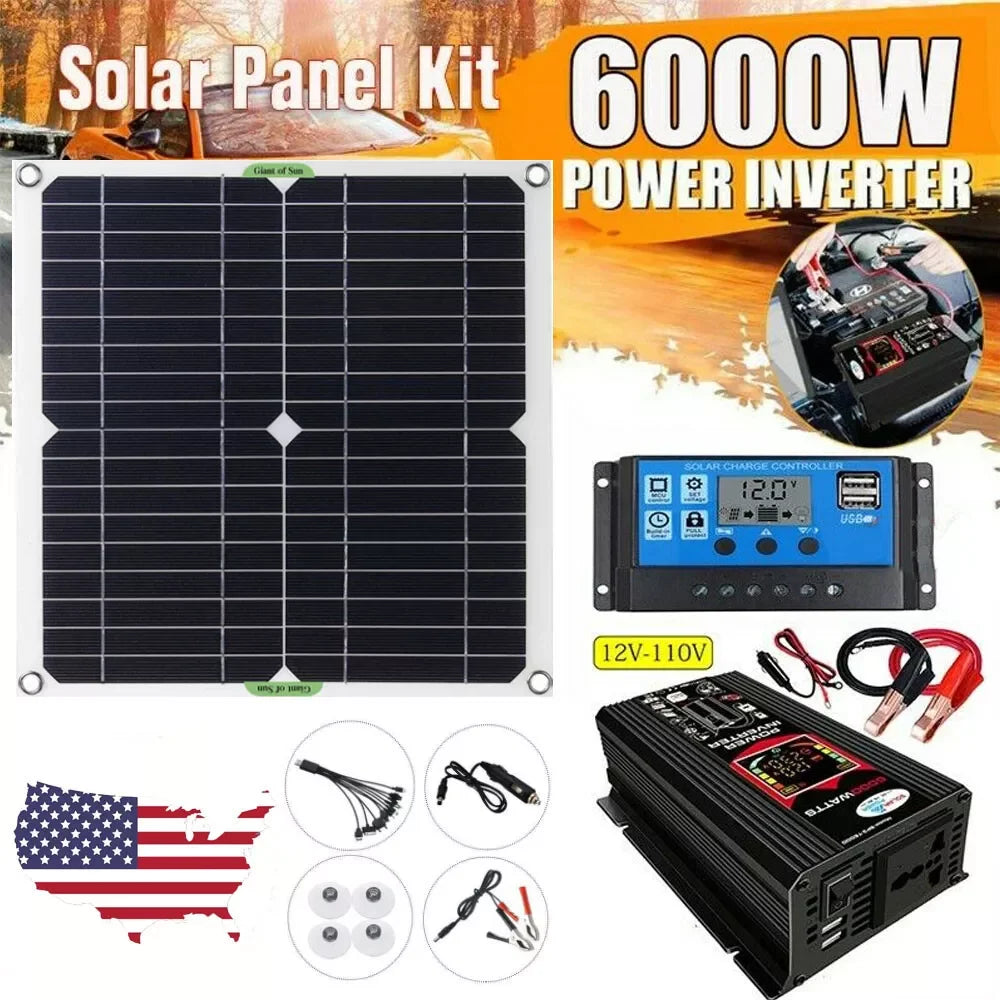 6000W Inverter and Solar Panel Kit 12V Battery Charger with 100A Controller Caravan Solar Power Generator