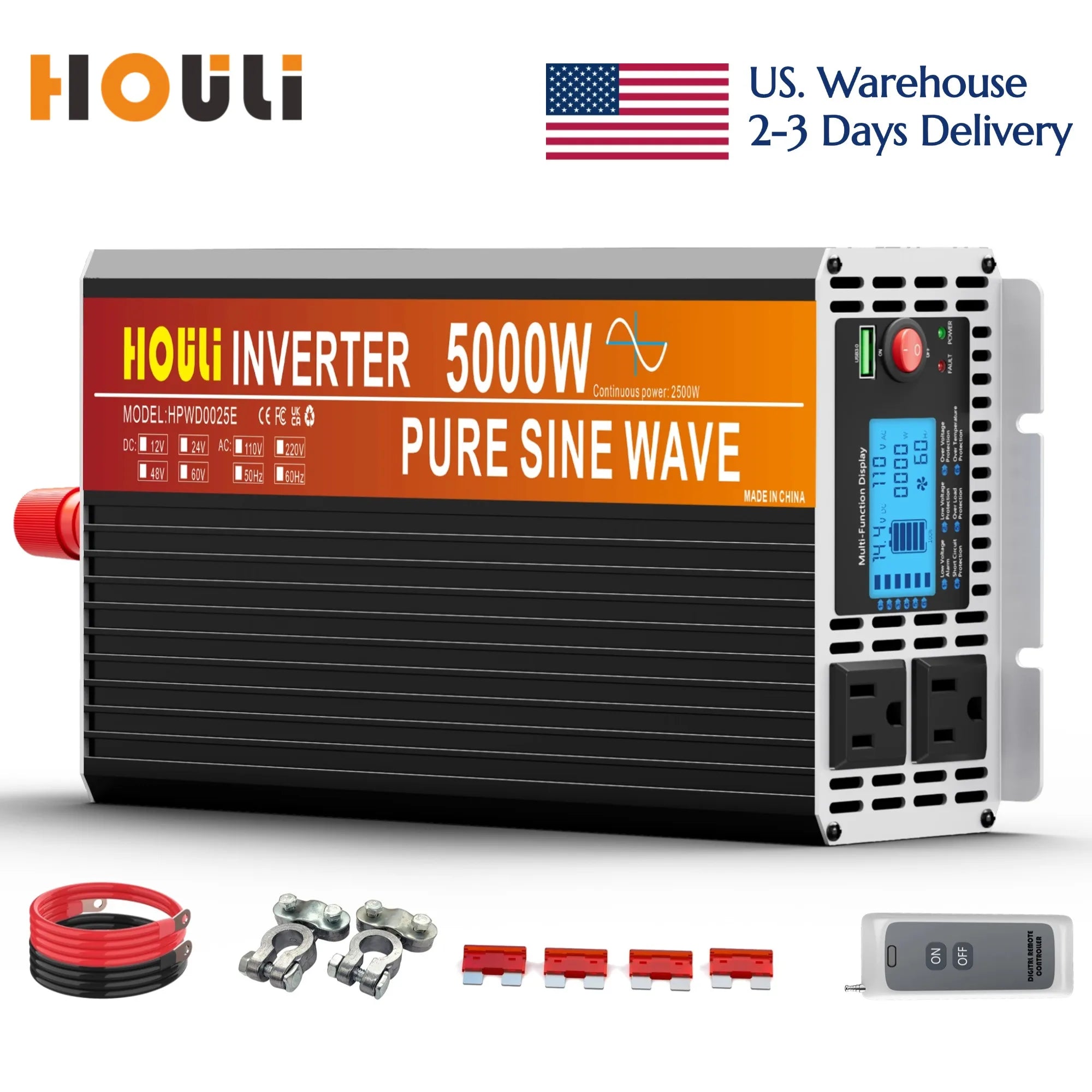 2kw 3kw 4kw 5kw Pure Sine Wave Inverter DC 12V t o AC 110V LCD Display Wireless Remote Controller