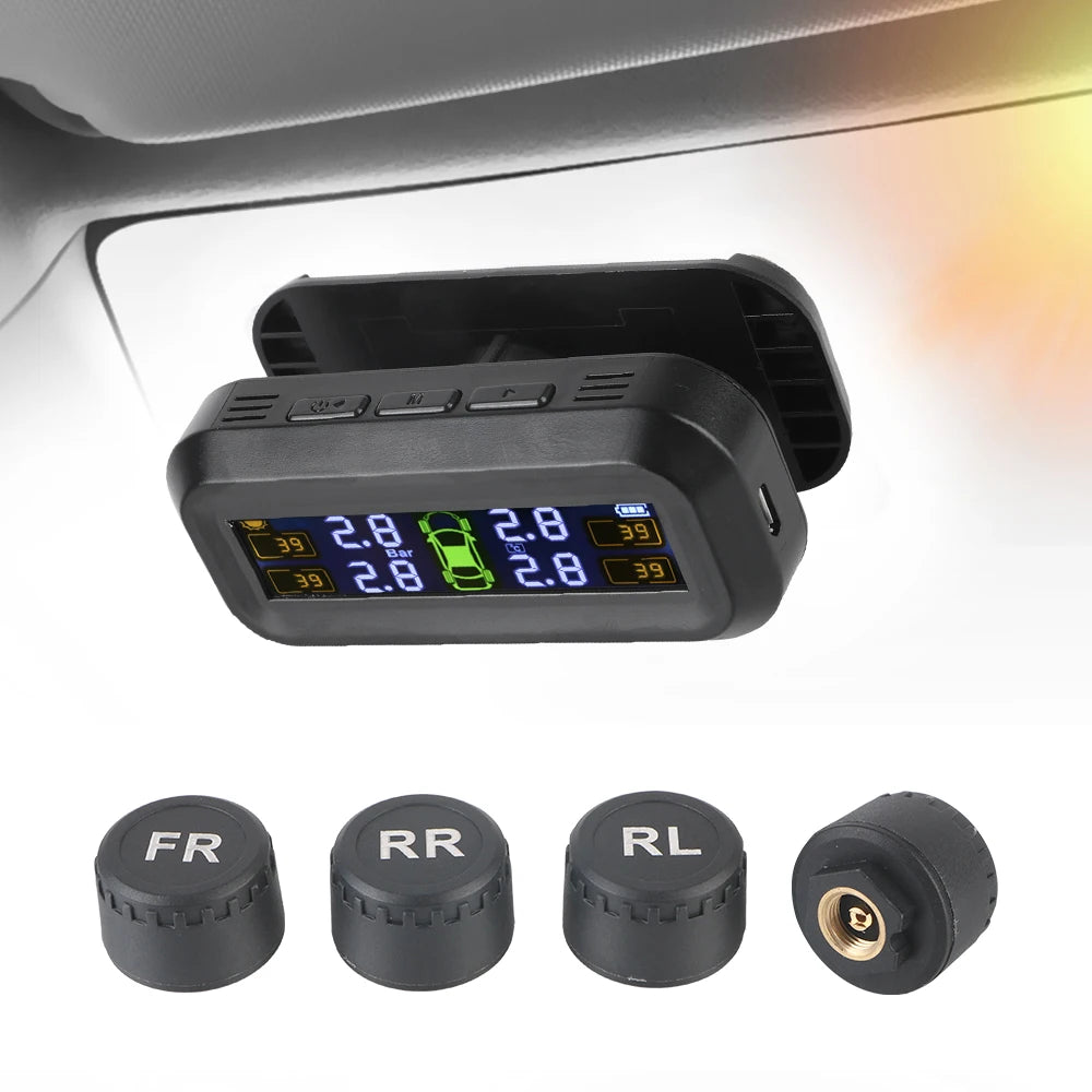 Tire Pressure Monitoring System Temperature Warning Fuel Save Solar With 4 External Sensors