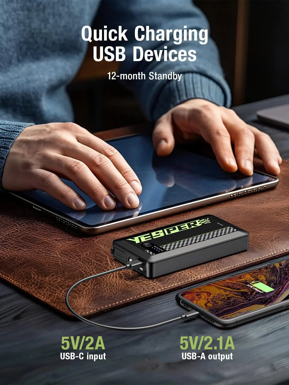 Mini Portable Jump Starter,1200A Starting device (up to 6.0L gas and 4.0L diesel engines)