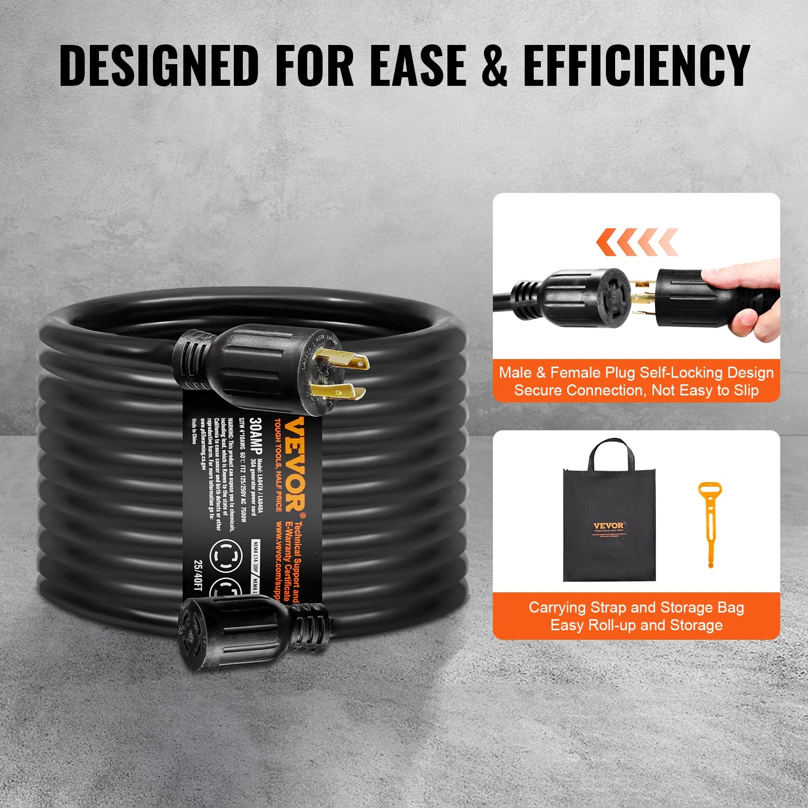 30 Amp Generator Cord and Power Inlet Box Kit  with Lock