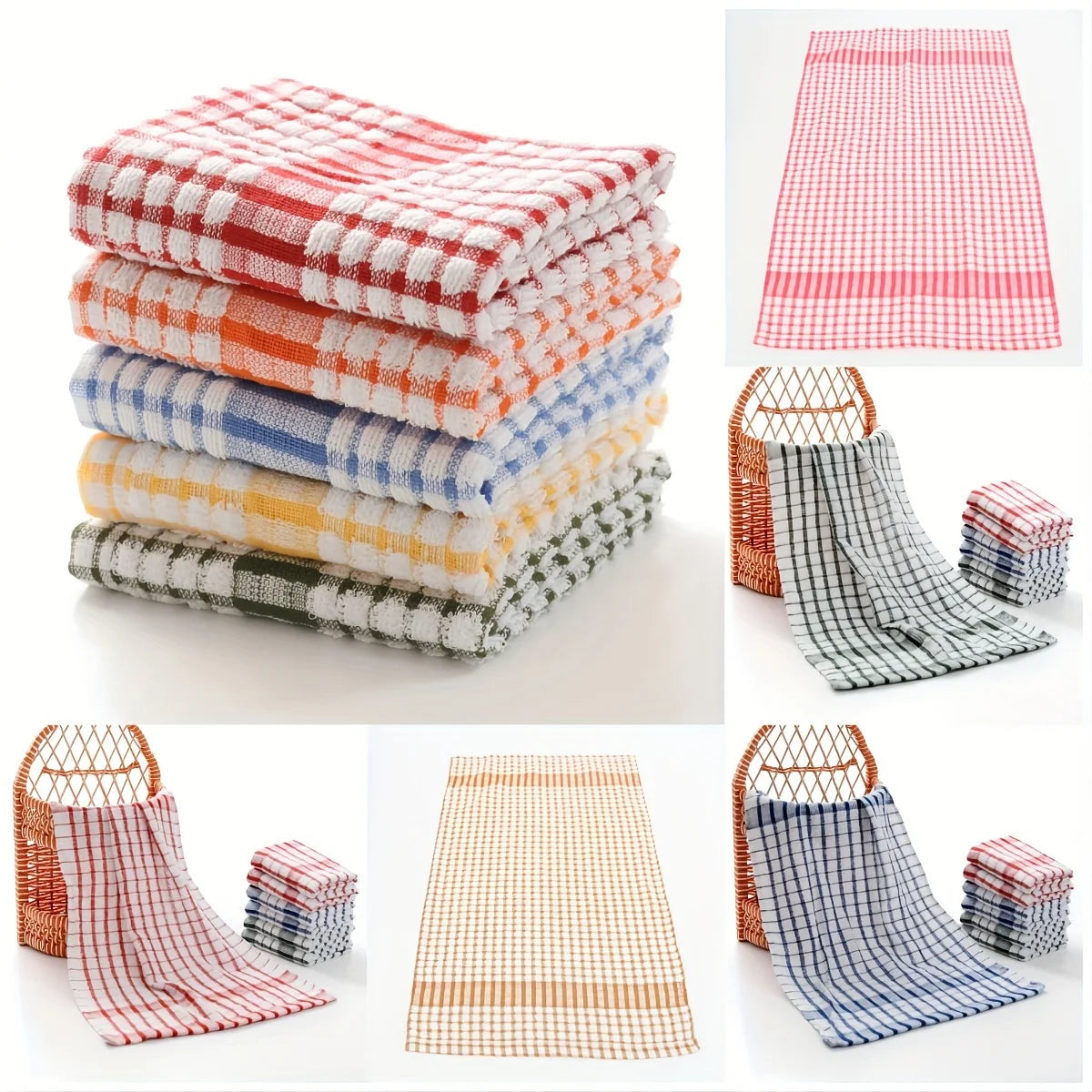 10pcs Large Plaid Kitchen Towels