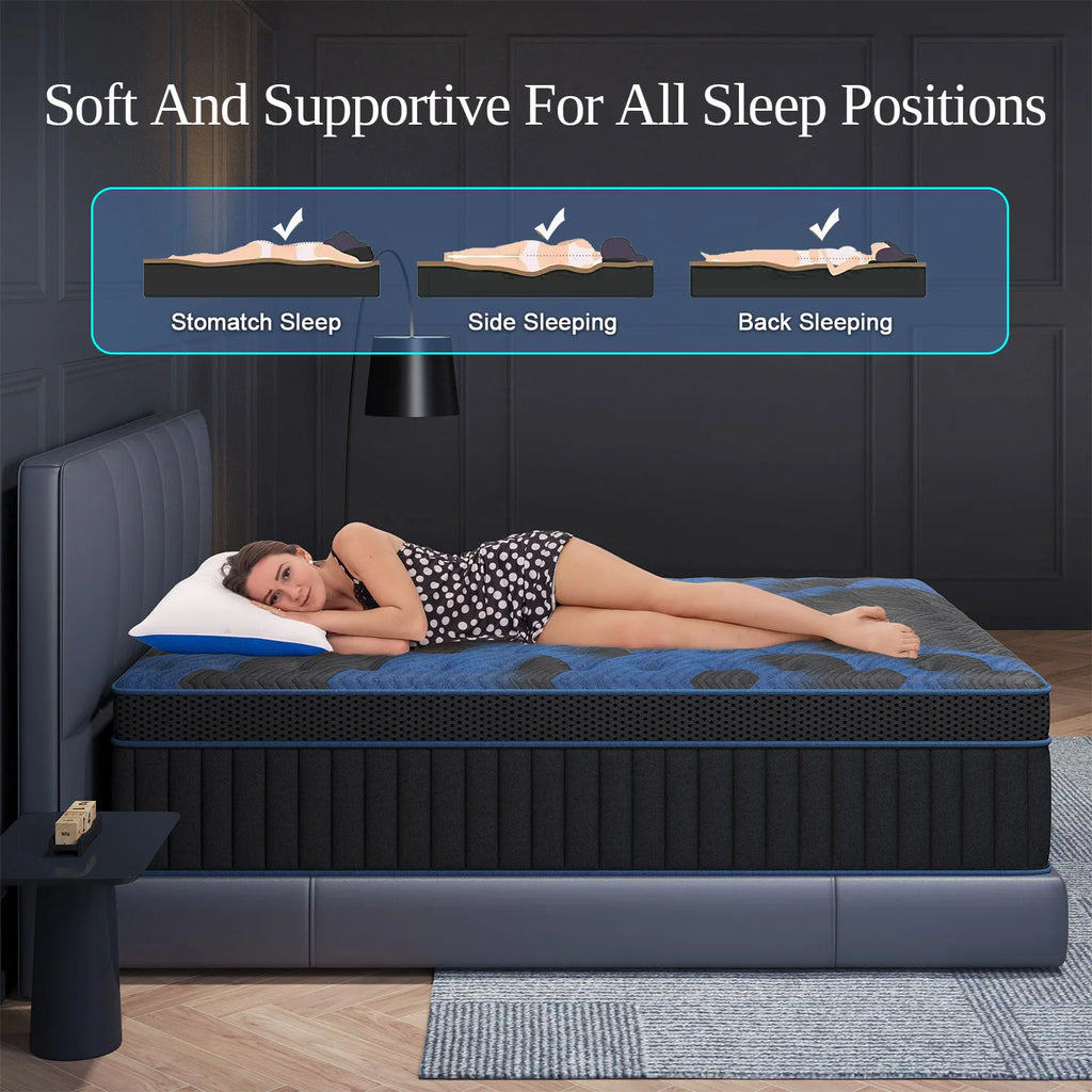 12"Gel Memory Foam Hybrid Pocket Spring Mattress Twin Full Queen King Bed Mattress In A Box, Medium Firm Motion Isolation