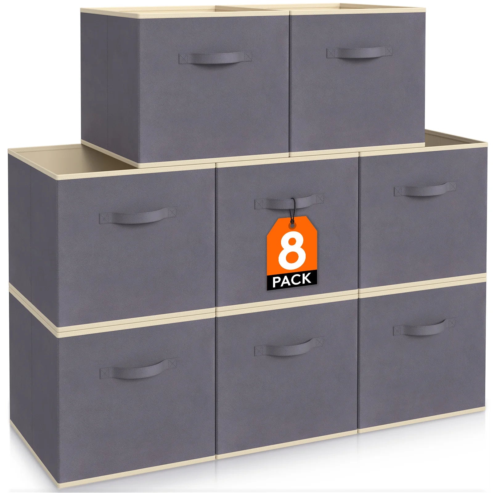 8-Pack 11/13 Inch Cube Storage Bins, Foldable Fabric Storage Baskets with Handles for Shelves, Closet, Home Organization