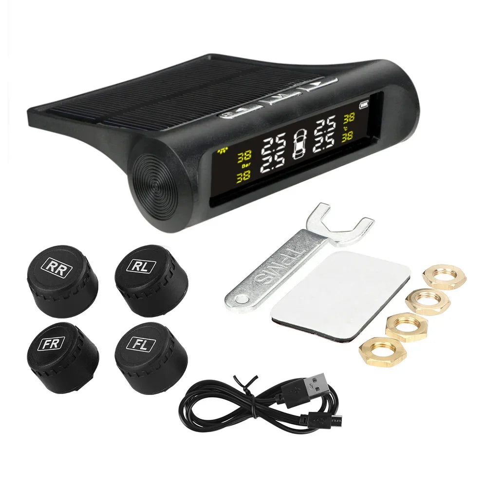 Tire Pressure Monitoring System Temperature Warning Fuel Save Solar With 4 External Sensors