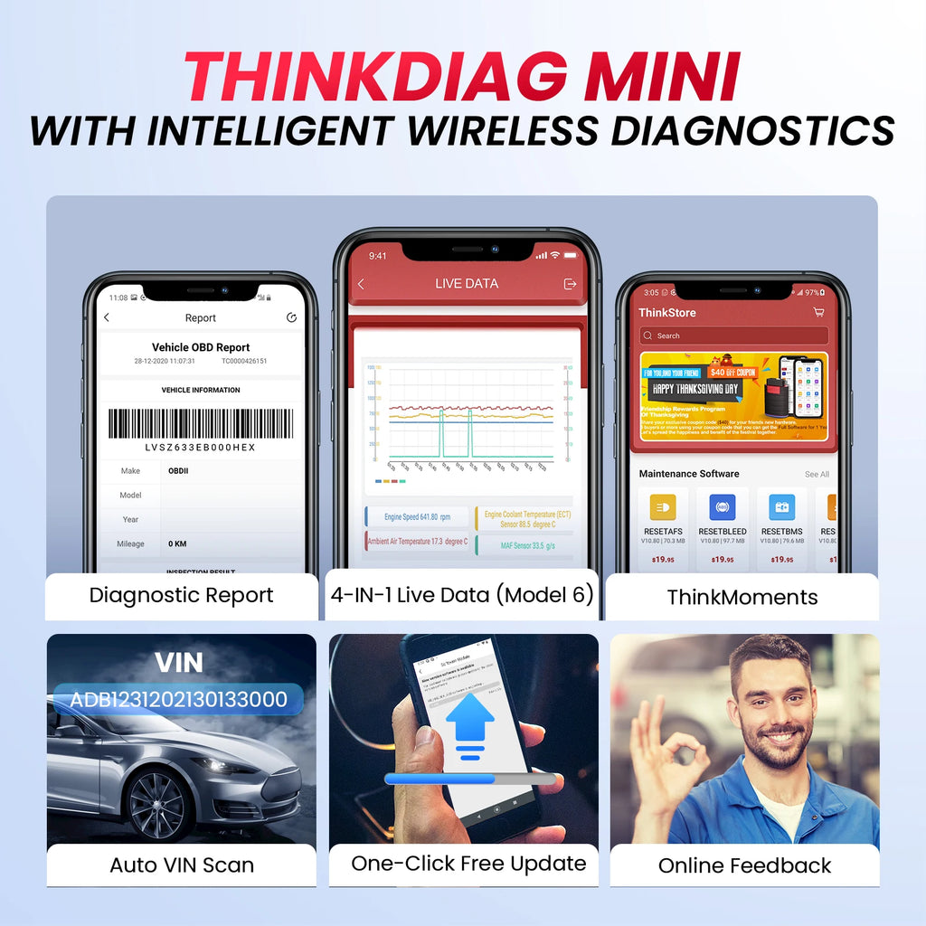 MINI OBD2 Scanner Diagnostic Tool OE Full System Car Scanner for iOS Android Fault Code Reader
