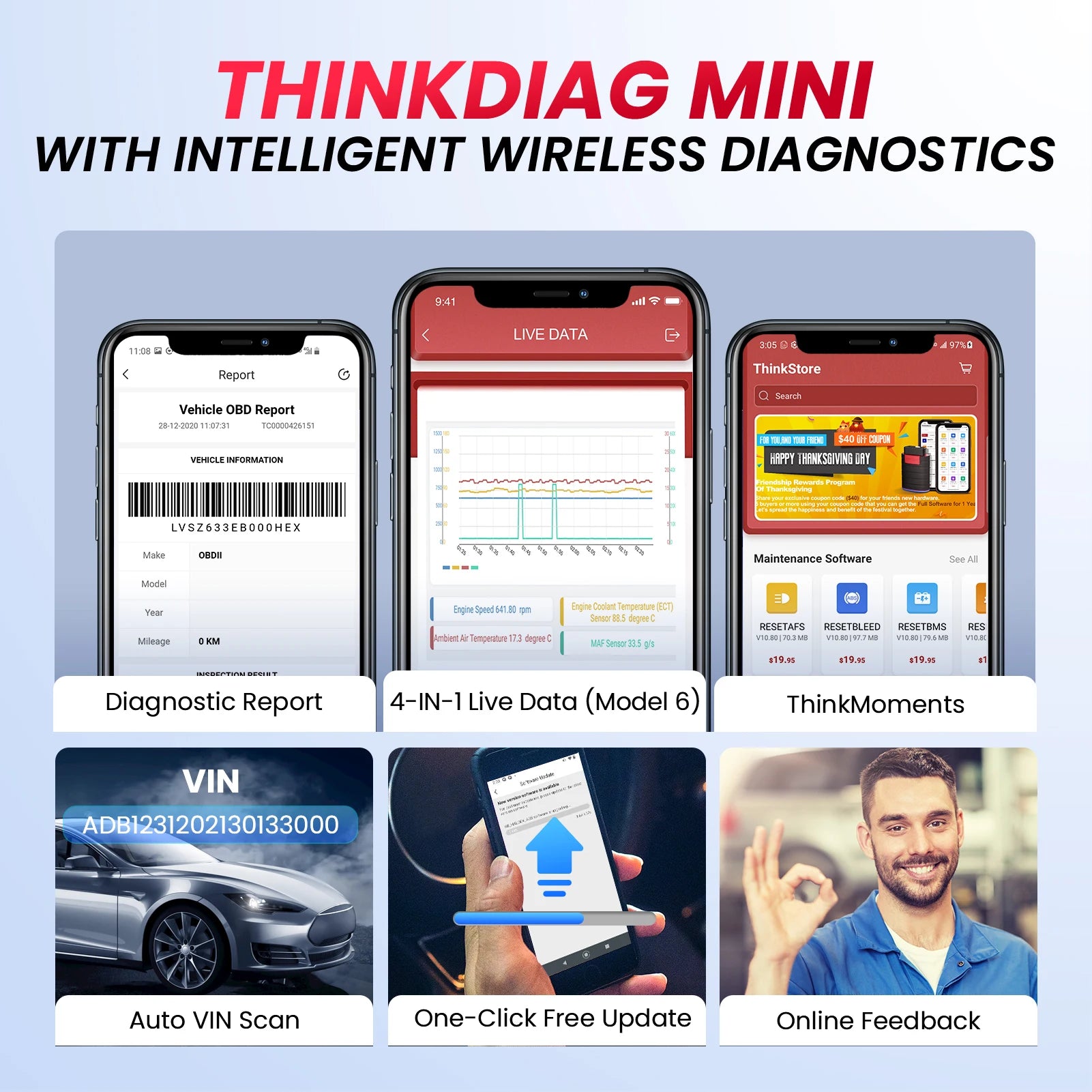 MINI OBD2 Scanner Diagnostic Tool OE Full System Car Scanner for iOS Android Fault Code Reader