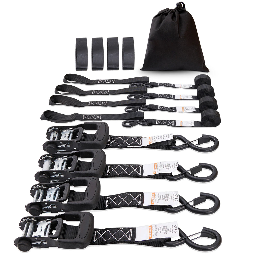 SucceBuy 4pcs Trailer Ratchet Tie Down Straps with Padded Handles Hook Brake Binding Belt for Moving Securing Cargo Motorcycle