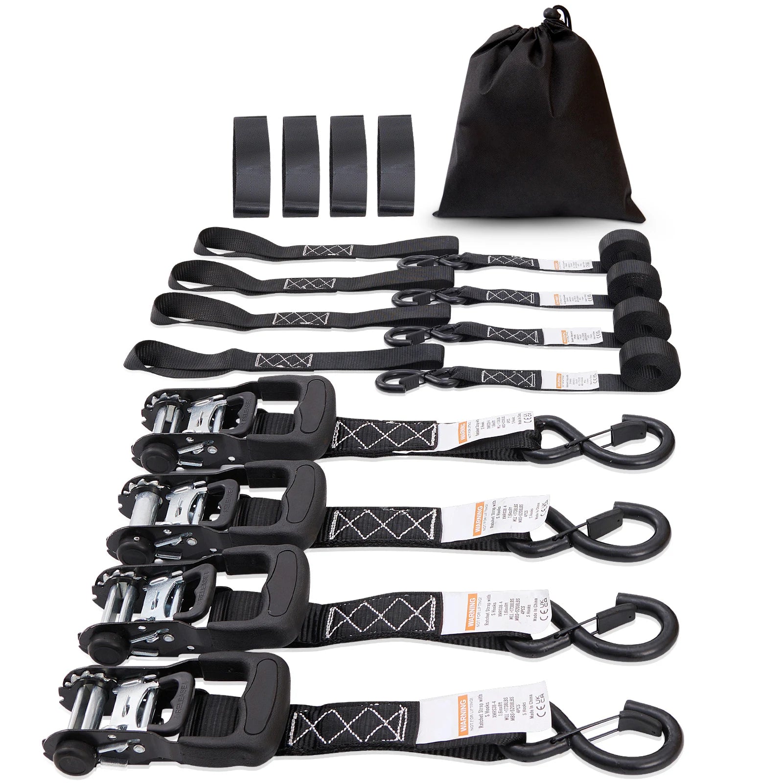 SucceBuy 4pcs Trailer Ratchet Tie Down Straps with Padded Handles Hook Brake Binding Belt for Moving Securing Cargo Motorcycle