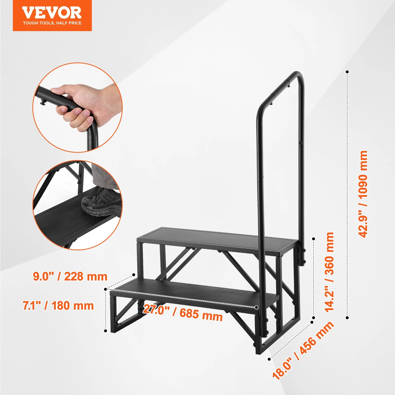 2-Step RV Stairs 440 LBS Load Capacity