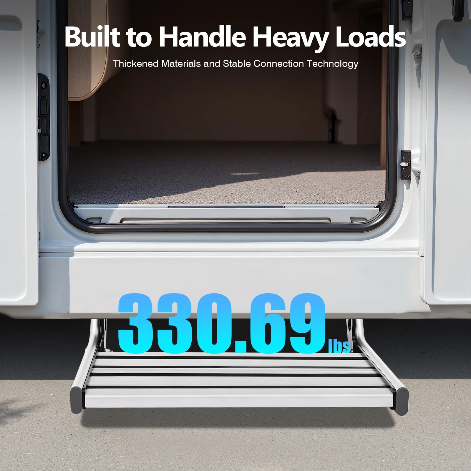 Folding RV Step, 44cm Manual RV Step with LED Light, Loading 150kg