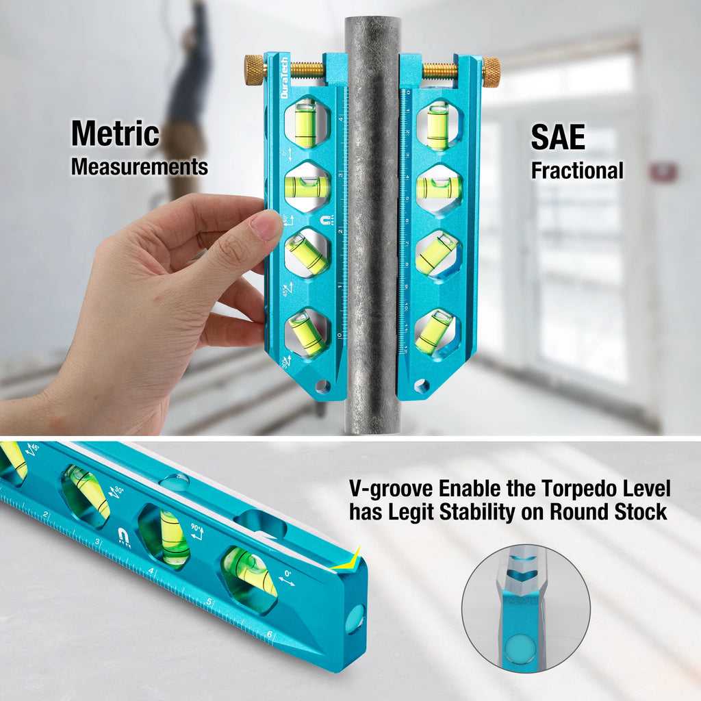Level Tool Set, Magnetic Torpedo Level Included 2.5", 6.25", 8" Leveler with 0°/30°/45°/90° Bubbles