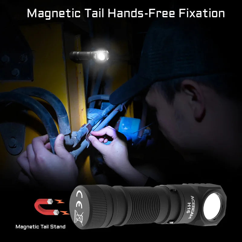 Lightweight Headband Lignt AA battery LED Right Angle Light EDC Flashlight, Available 5000K CRI 90/6500K 1000 lumens