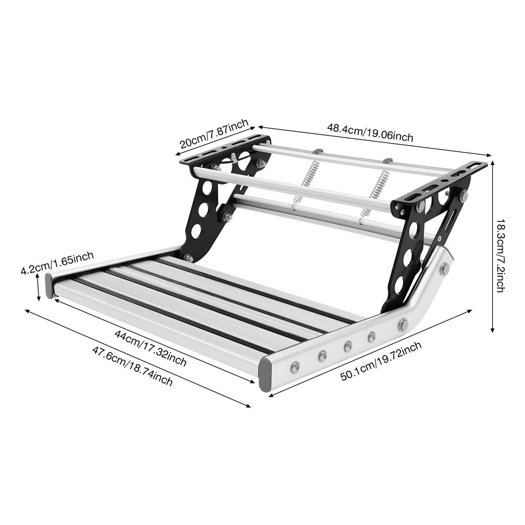 Folding RV Step, 44cm Manual RV Step with LED Light, Loading 150kg