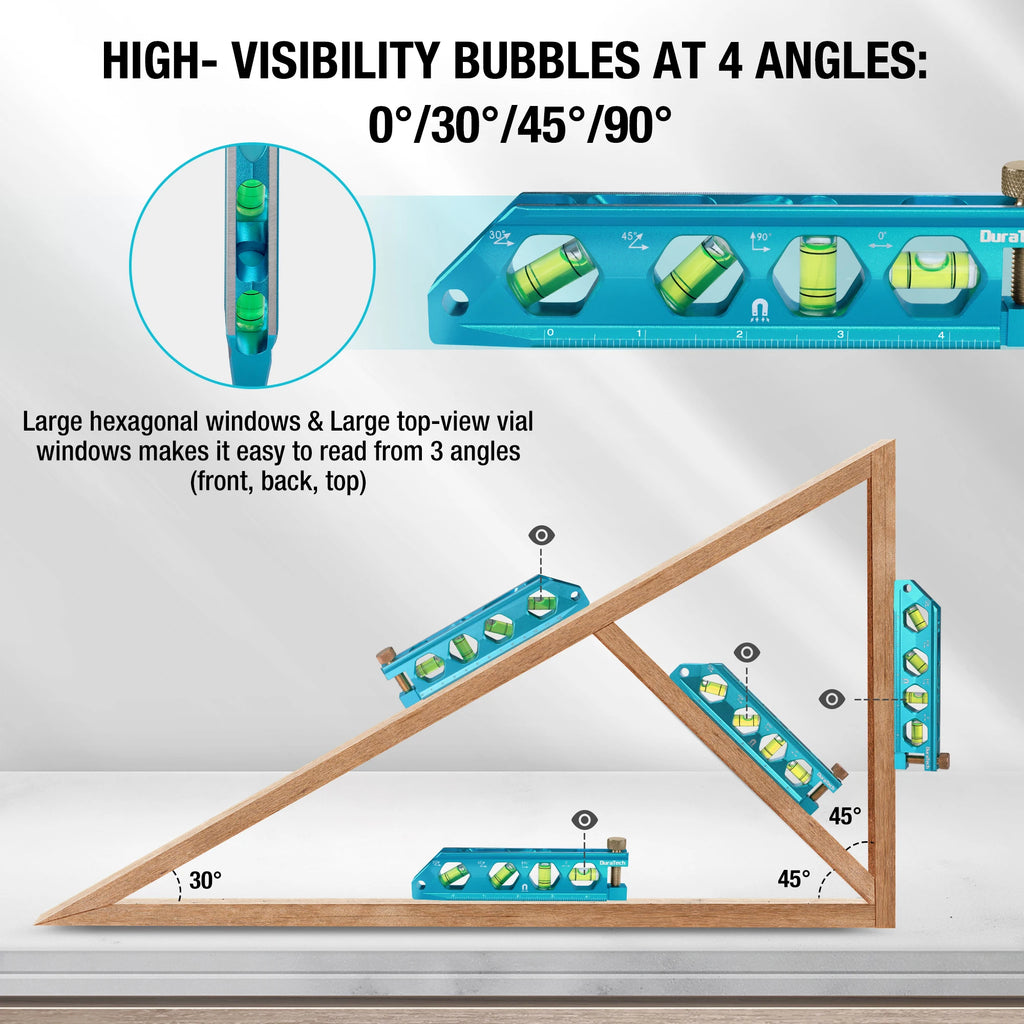 Level Tool Set, Magnetic Torpedo Level Included 2.5", 6.25", 8" Leveler with 0°/30°/45°/90° Bubbles