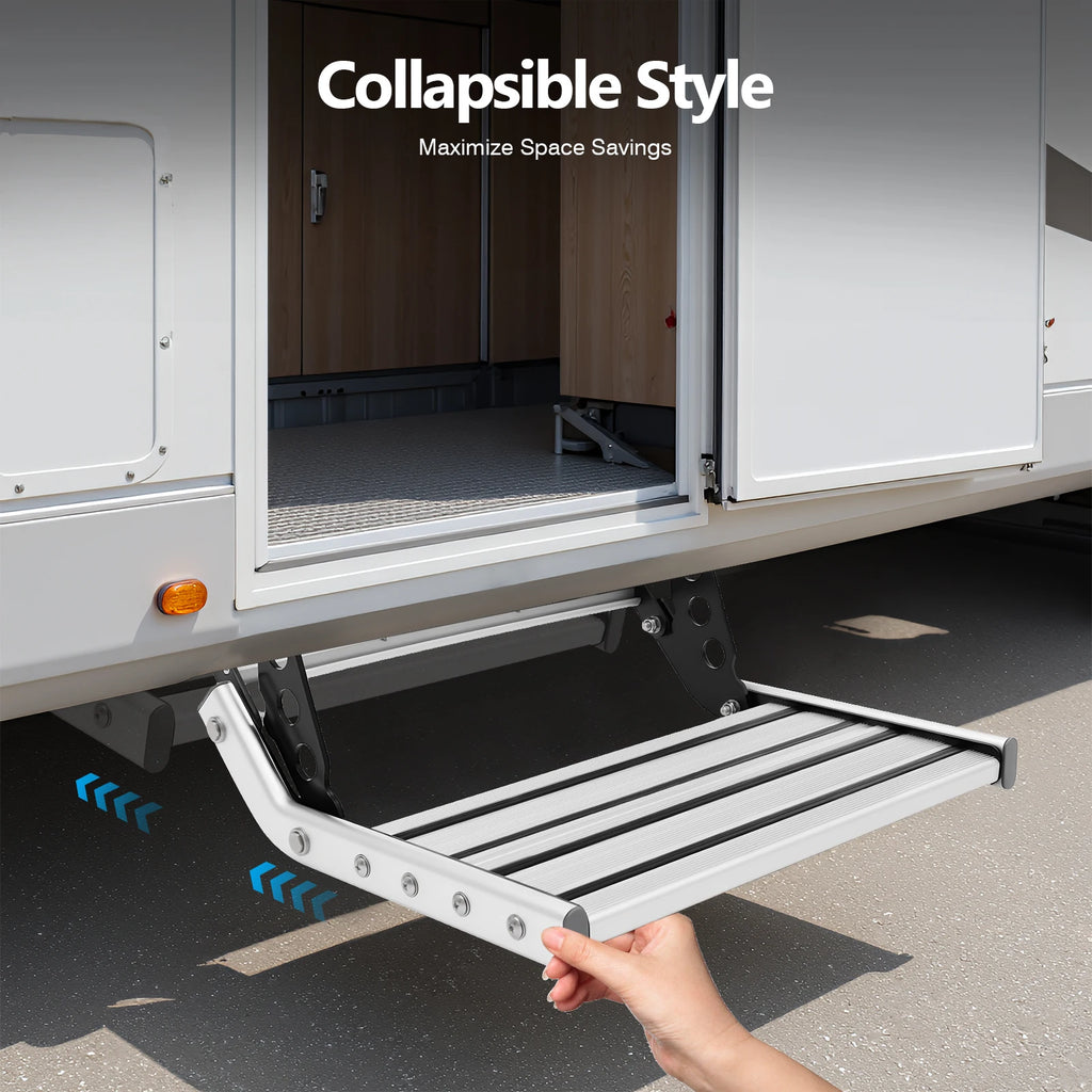 Folding RV Step, 44cm Manual RV Step with LED Light, Loading 150kg