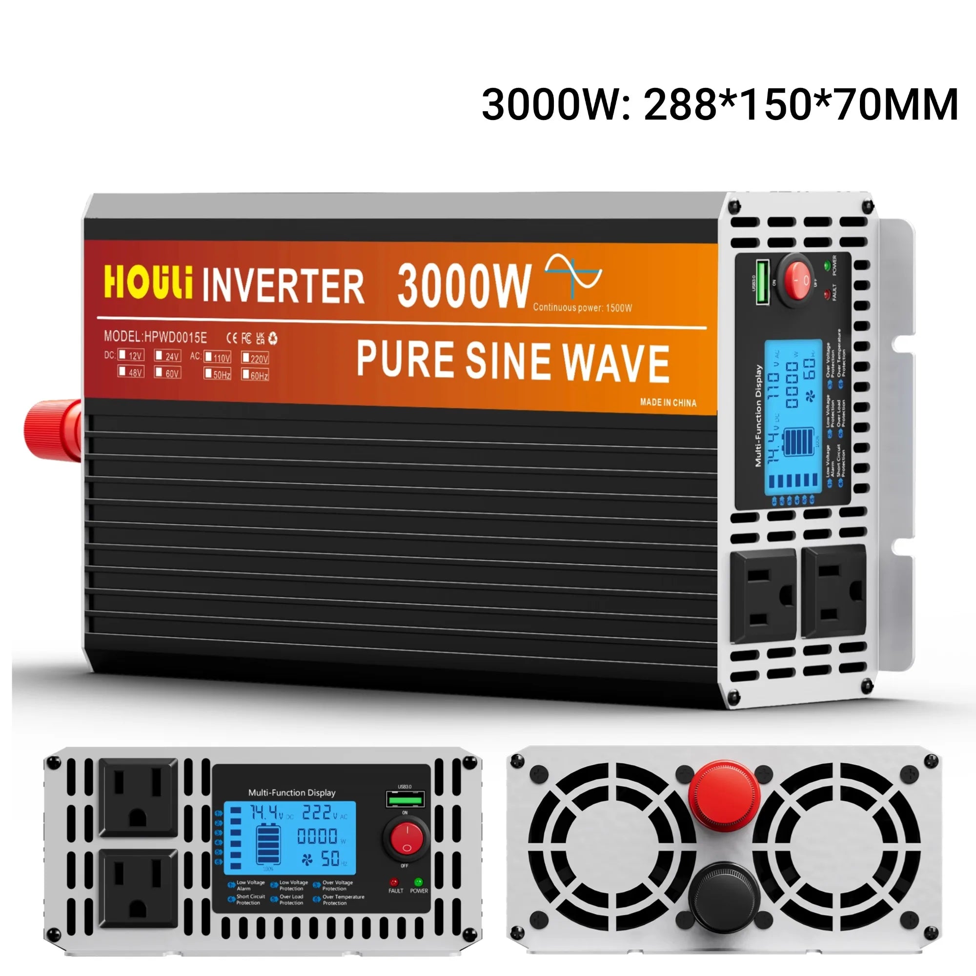 2kw 3kw 4kw 5kw Pure Sine Wave Inverter DC 12V t o AC 110V LCD Display Wireless Remote Controller