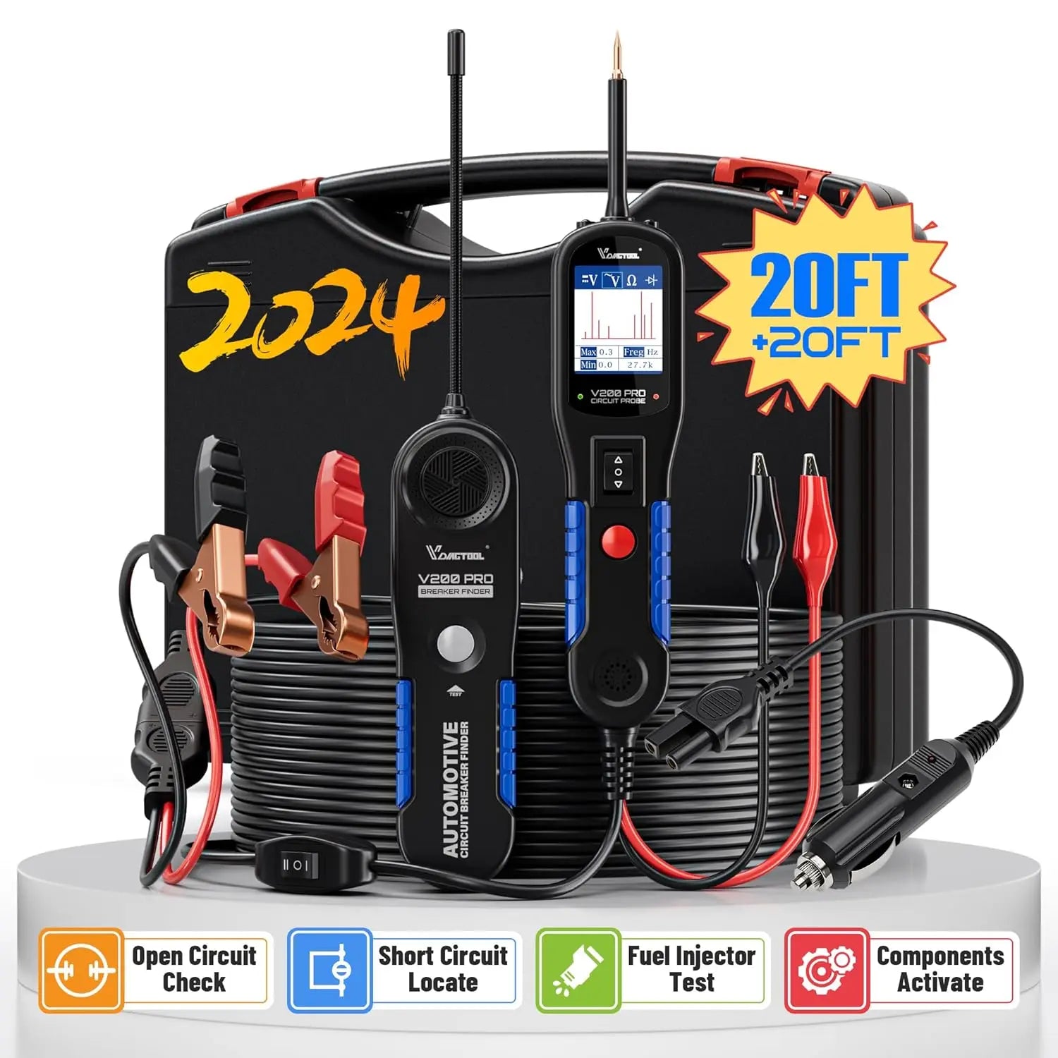 12/24V Car Power Circuit Probe 40FT/12M Cable Circuit Tester with Relay/Fuse Testing Breaker Finder Tools