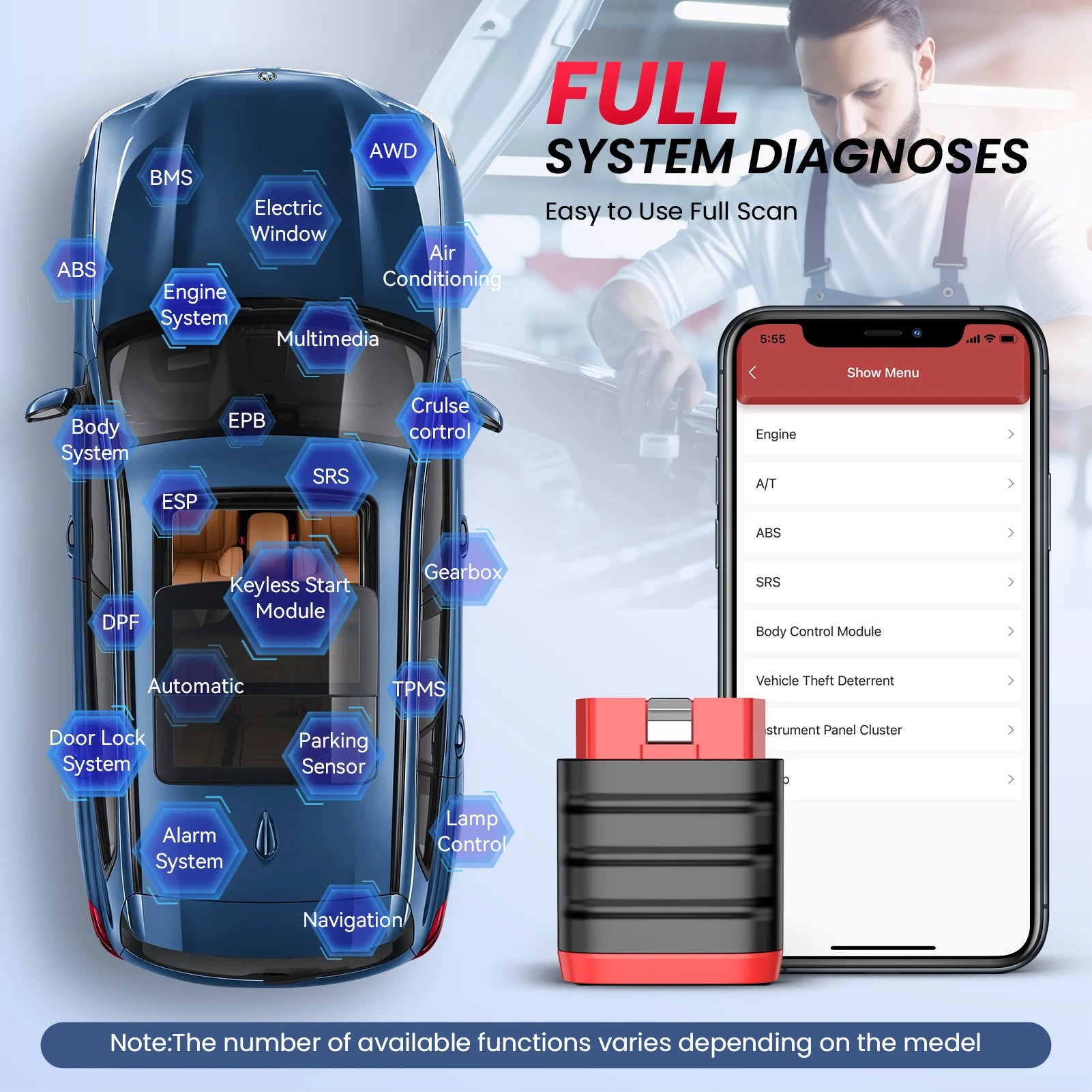 MINI OBD2 Scanner Diagnostic Tool OE Full System Car Scanner for iOS Android Fault Code Reader